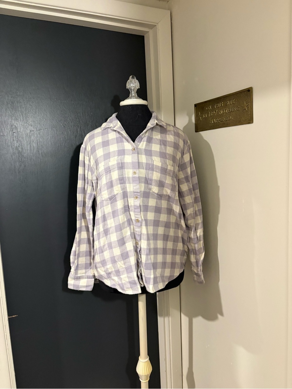 Madewell Lavender Check Button-Up Flannel 100% Cotton Shirt with pockets